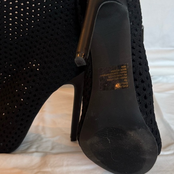 Steve Madden Black Knit Peep Toe Sock Booties – Size 7M Stiletto Heel Style - Picture 7 of 10